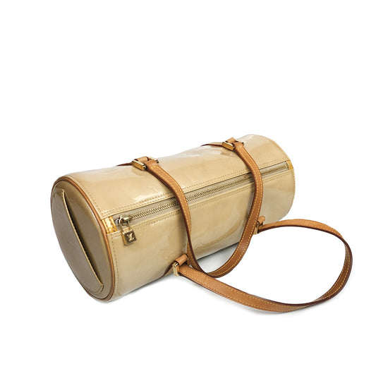 Beige Papillon 30 Patent Leather Bag